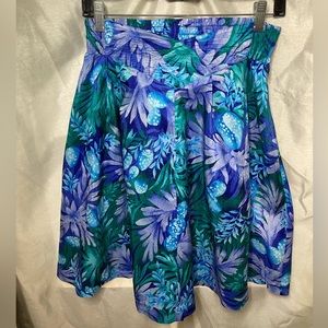 VTG 90’s Retro Blue Purple Hawaiian Floral Print Mini Skirt